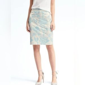 BANANA REPUBLIC Floral Pencil Skirt Ribbon Waist Pastel Watercolor Abstract
